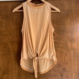 Faded yellow and white collar tank top with knot